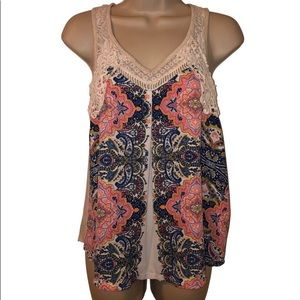 Crochet Tank Top Blouse Sheer Front Size Small